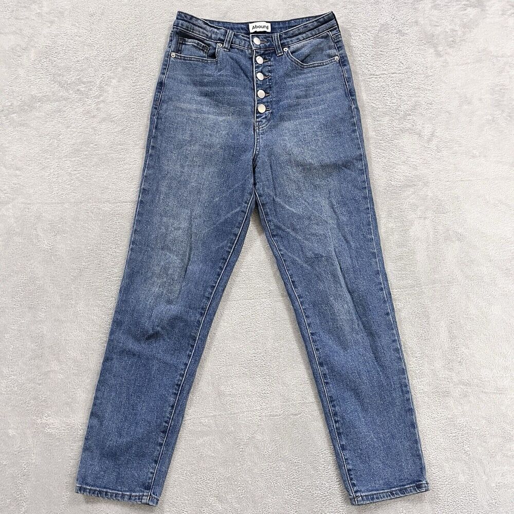 Abound Mom Jeans 27‎ High Rise Exposed Button Fly Tapered Leg Denim Women's